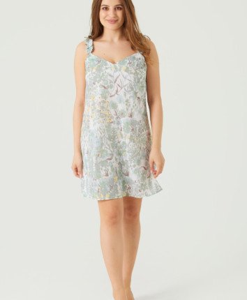 Rochie dame WR0101I Ivory-print flori verzi