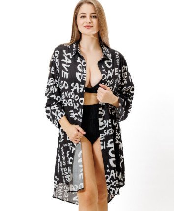 Tunica de plaja dame 8905 Negru-Alb