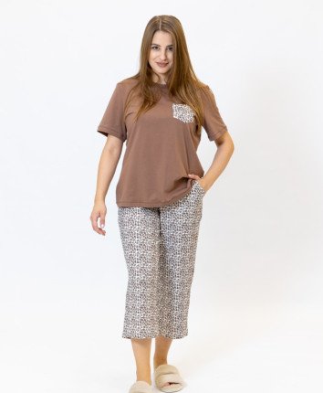 Tricou-capri T23544/1 Cafeniu-print girafa