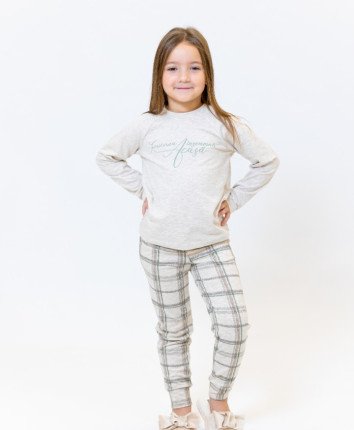 Pijama-pantaloni fete TF23680 Bej-print carou